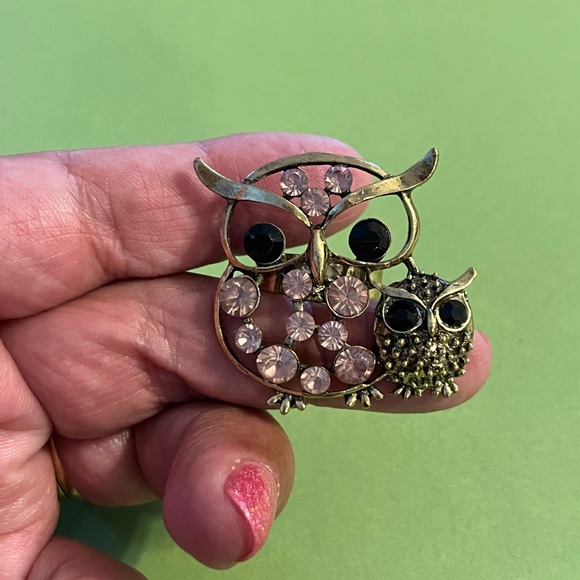 Mom Owl and Baby Owl Adjustable Ring with Rhinestones - Picture 3 of 8